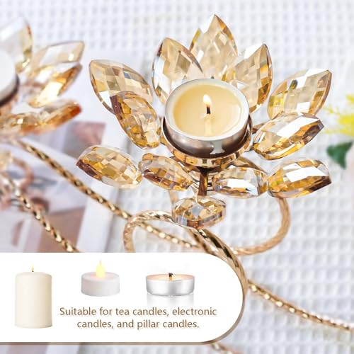 2Pcs Gold Crystal Metal Tea Light Candle Holder Set, 3-Arm Flower Shaped Crystal Votive Candlestick Holders for Table Centerpiece, Wedding Shower, Party and Home Decor - color: Gold, size: 3 arm