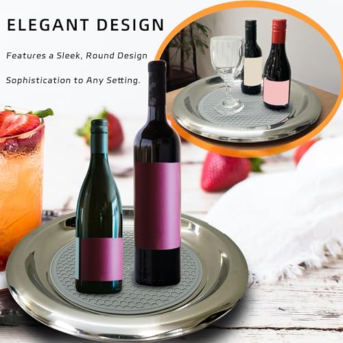 Stainless Steel Round Serving Tray,Metal Decorative Tray,Display Serving Platter for Wine and Glasses,12 Inches - size: 12"