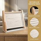 DYNWAVE Wooden Rings Display Stand Tray, 10 Slots Flannel Large Capacity Vertical Storage Holder for Earrings Rings Show Retail Selling, Beige
