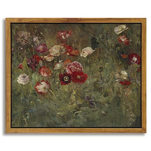 InSimSea Framed Wall Art - Floral Scenic Oil Painting Canvas Prints, Rustic Decor for Bedroom, Bathroom and Office - 8x10in/20x25cm - color: A Bed of Poppies, size: 10"L x 8"W