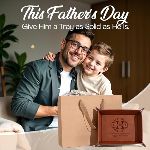 Personalized Engraved Leather Tray for Him – PU Valet Leather Catchall Organizer for Men, Father's Day Custom Gift, Organizer for Dresser, Desk, Nightstand – Custom Men Travel Valet Tray - style: Fathers Day