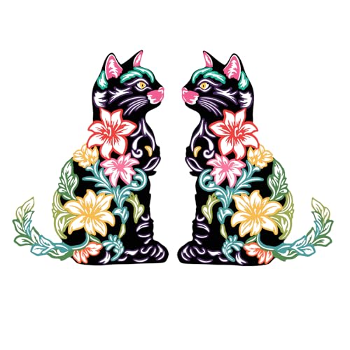 RESACO 2 Pieces Cat Wall Art Decor Iron Wall Sculptures Decor for Cats Lover Floral Cat Design for Home Living Room Bedroom Kitchen Office