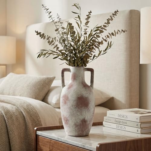 Flower Vase with Handles, 12.8 inch Tall Ceramic Vase Farmhouse Rustic Vases Decorative Pottery Vases for Home Decor Living Room Table Bookshelf Centerpiece Bouquet Wedding Fireplace (Terra) - color: C-12.8"h-terra