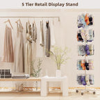 Retail Display Racks 5 Tier Spinning Display Stand, Movable Shop Spinner Rack with Hooks, Retail Display Stand for Jewelry Keyring Hats Socks Toys (White) - color: White, style: 5 Tier