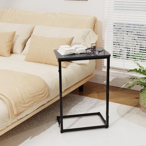 C Shaped End Table, TV Tray Side Table for Couch, Couch Tables that Slide Under C Table Side Table for Small Spaces Living Room Bedroom Bedside Home Office, Black - color: Black, size: 1