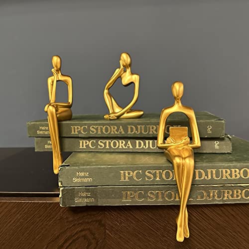 Prettidecor Gold Home Decor Thinker Statue Accents, Set of 3 Thinker Sculptures Office Decor Modern Abstract Resin Decoration on Shelf Table Desk for Living Room Office Bedroom (Small Gold) - color: Gold, size: Small