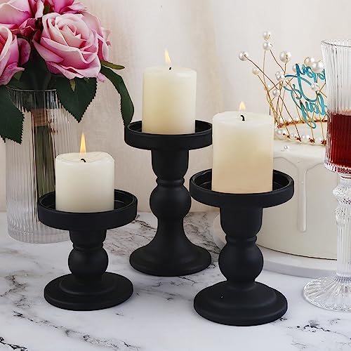 3-Piece Set of Black Glass Candlestick, Crystal Candlestick Holder Holder and Conical Candle, Christmas Candle Holder Decoration, Family Living Room Wedding Candle Holder (black1set) - color: Black