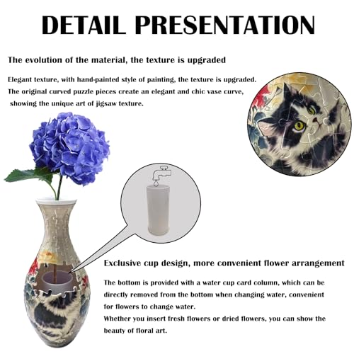 3D Puzzle Vase Unique Flower Vase for Adults Made by 160 Curved Plastic Puzzle Pieces, Vases for Flower Home Creative Gift for Parents & Housewarming - color: Kitten