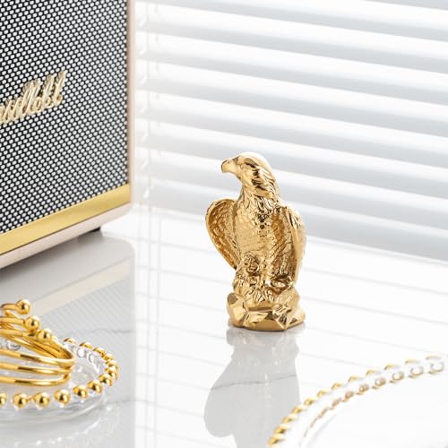 Golden Hawk Statue, Eagle Birds Figurine Home Decor, Modern Elegance Hawk Sculpture Office Home Decoration - Small Mini Wild Animal Gold Eagle for Desktop & Car Visit The Store - color: Gold