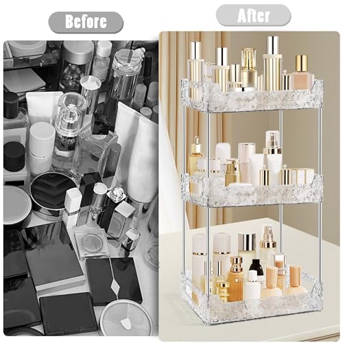 3-Tier Bathroom Counter Organizer Countertop Storage, Dresser Organizer Vanity Tray for Makeup, Perfume Organizer Cosmetics Skincare Shelf - Clear - color: Clear White, size: 11" x 6.3" x 15.8"