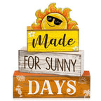 Lineshading 4 Pcs Summer Table Decoration Wooden Sun Beach Tiered Tray Decor Summer Centerpiece Rustic Wood Made for Sunny Day Block Sign Gifts Beach Decorations for Home Kitchen Office Coffee Bar - style: Sun