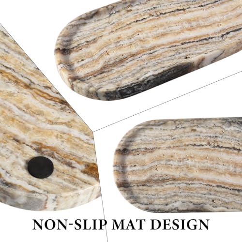 Koville Natural Marble Bathroom Tray for Decor Countertop, Marble Vanity Tray for Candles Perfume, Jewelry, Cosmetics, Stone Decorative Trays for Dresser Organizer(White Traonyx) - color: White Traonyx, size: 12" x 6" x 0.7"