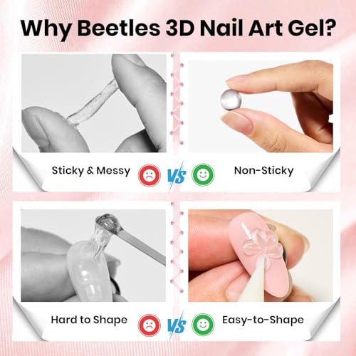 Beetles 3D Gel Nail Art with 3D Mold,Pink Solid Builder Nail Gel,Non-Sticky Sculpting 3D Nails & Dual-Ended Sculpture Pen & Stiletto Dual From, Beginner Friendly DIY at Home,Ballet Whisper - color: B5-Pink Solid Builder Gel
