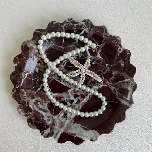 Marble Scalloped Tray Round Wave Tray Small Serving Platter for Counter, Bathroom, Kitchen, Nightstand, Jewelry Ring Dish Holder (Rosa Levanto) - color: Rosa Levanto