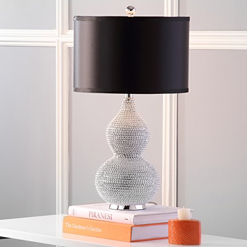 SAFAVIEH Lighting Collection Nicole Modern Silver Bead Base/ Black Shade 25-inch Bedroom Living Room Home Office Desk Nightstand Table Lamp Set of 2 (LED Bulbs Included) - color: Silver/Black - Set of 2