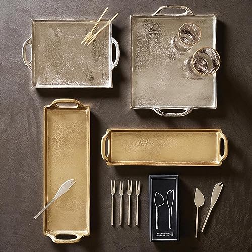 Santa Barbara Design Studio Serving Tray With Handles Rectangular Aluminum Platter, Large, Gold