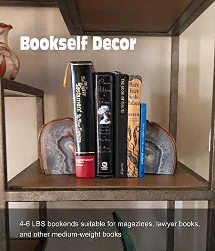AMOYSTONE Unique Agate Stone Bookends, Heavy-Duty Book Ends for Heavy Books, Quartz Crystal Book Stopper, Natural Brown/Gray, 4-6 LBS, Perfect for Office and Studyroom Decor - color: Natural, size: 4-6 Pounds