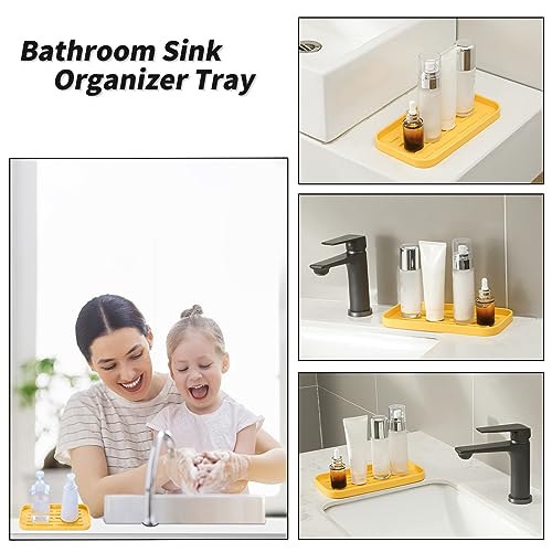 MicoYang Silicone Kitchen Sink Organizer Tray for Multiple Usage,Easy Clean,Eco-Friendly Sponges Holder for Kitchen Bathroom Counter or Sink,Dish Soap Dispenser,Scrubber,Bottle,Cup Yellow 10”x 5.3” - color: Yellow, size: 10" x 5.3" x 0.7"