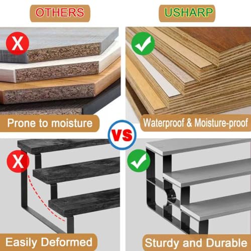 Modern 3-Tier Cologne and Perfume Display Shelf, Gray Wood with Black Frame, Countertop Organizer Stand for Fragrance Storage (Brown, 3 Tiers-Width=14") - color: Brown, size: 3 Tiers-width=14"