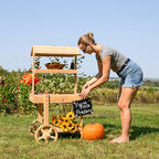 Sunnydaze Country Market Flower Cart Display Stand with Wheels - 2 Shelves - Fir Wood - 30 lb Weight Capacity - Natural Fir - color: Natural Fir