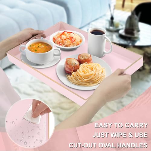 MAONAME Pink Serving Tray with Handles, Modern Decorative Tray for Coffee Table, Plastic Rectangular Trays for Ottoman, Bathroom, Decor, 15.8” x 10.2” x 1.4" - color: Pink, size: 15.8" x 10.2" x 1.4"