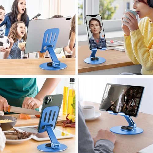Universal Metal Cell Phone Stand, Multi-Angel Adjustable 360° Rotation Non-Slip Metal Phone Stand Compatible with iPhone 17 16 Pro Max and All Smartphones (Blue) - color: Blue