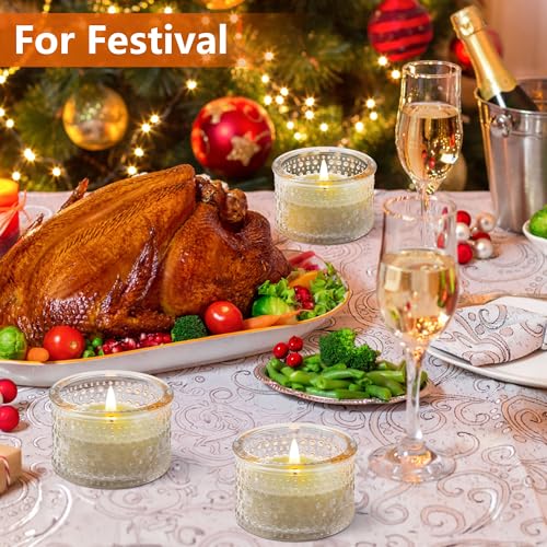 JOYIT Clear Votive Candle Holders Bulk Set of 4, Tealight Candle Holder for Wedding Table Centerpiece, Glass Small Candle Holders for Birthday Party, Valentine's Day, Home Decor (2''X 1.4'') - color: Embossed_clear