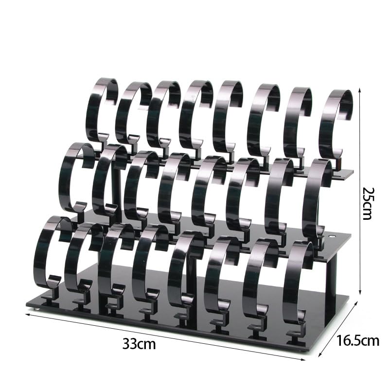 3-Tier Watch Stand Holder Removable 24 Acrylic Watch Jewelry Display Rack Watch Display Rack Organizer for Men and Women (Black)