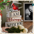 4 Pieces Cardinal Gift Decorations Wooden Red Cardinal Sign for Loss of Loved One Tiered Tray Decor I Am Always with You Sign Sympathy Remembrance Memorial Gifts for Home Kitchen Shelf Tabletop - style: Cardinal