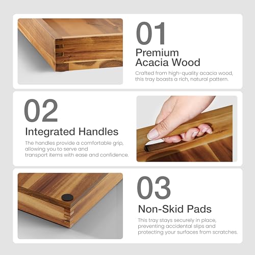 TIDITA 24 x 24 inch Acacia Wood Square Ottoman Tray – Large Wooden Tray for Ottoman, Extra Large Ottoman Tray for Living Room, Coffee Table & Decorative Use (Acacia Color) - color: Acacia, size: 24" x 24" x 2.4"