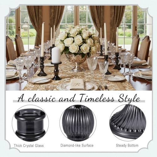 Mumufy 10 Pcs Glass Crystal Taper Candle Holders Clear Glass Candlestick Holder Fit 0.8 Inch Candles Crystal Decorative Candle Stand Centerpiece Table Wedding Dining Party (Classic,Black) - color: Black