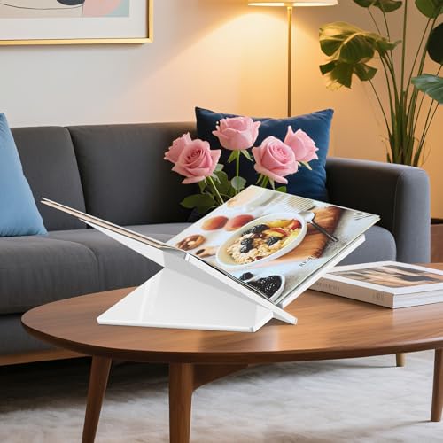 Acrylic Book Stand Large White Acrylic Book Holder, 12.5" x 9.5" x 5.7", Open Book Holder Stand for Display and Reading Cookbooks, Art Books, Bibles, Magazines - Home and Office (White, Large) - color: White, size: Large