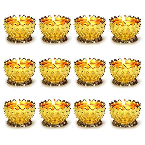 Sziqiqi 12 Pcs Lotus Ghee Lamp Holder Butterlamp Tea Light Holder Tibetan Copper Oil Lamp Altar Supplies, Gold - size: Pack of 12