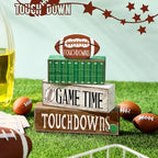 Yuntau 4 Pcs Fall Football Table Decorations Football Tiered Tray Decor Autumn Wooden Blocks Sign Game Time Touchdowns Centerpiece Decorative Faux Book Stack for Coffee Table Fireplace Mantel Shelf - style: Football