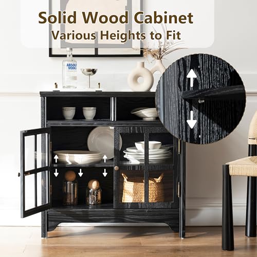 Buffet Cabinet with Storage, Solid Wood Sideboard Cabinet, TV Stands, Coffee Bar Station, Modern Farmhouse Console Table for Dining Room, Kitchen, Living Room, Entryway, Black - color: Black
