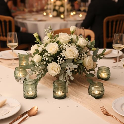 16 Pcs Green Candle Holder for Wedding Table Decor-Green Votive Candle Holders for Rustic Wedding Centerpieces, Bridal Shower Decor, Tea Party Decorations - color: Green