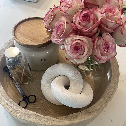 Wood Coffee Table Decor for Living Room, Hand Carved Chain Link Decoration, Modern Farmhouse and Boho Style Object - color: Natural