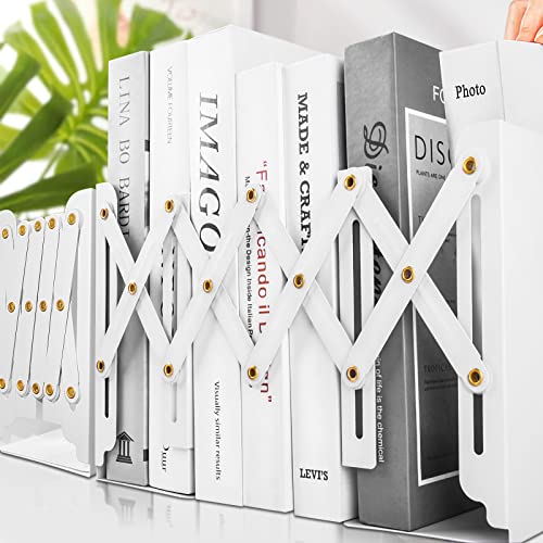 2PCS Carooyac Heavy Duty Bookends to Hold Books - Adjustable Metal Bookends for Shelves - White Book Holders - Extends up to 19 - color: White, size: 2PCS