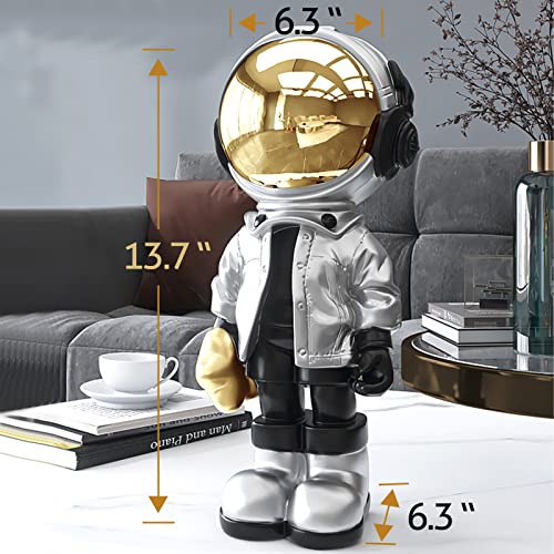 EZ4ENCE Figurine Statue Astronaut Sculpture Spaceman Decor,Sculptures Home Decor,Arts Silver Shelf Decoration,Cool Metal Mask Table Decor,Large Spaceman Figure Ornament - color: Silver, size: Large