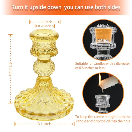 Glass Candlestick Holder,Striped Taper Candle Holders,Set of 6 Candle Stand for Table Centerpieces, Home Decor,Weddings,Festival and Parties (Yellow Dimond) - color: Yellow Dimond