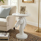 Modern Horse Statue Side Table - Round Faux Marble Top Accent Pedestal with Sculpture Base for Entryway & Living Room, White - color: White Horse