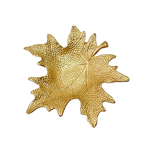 Metal Jewelry Dish, Small Leaf Shaped Ring Holder Jewelry Organizer, Trinket Dish Vanity Tray for Dresser Christmas Birthday Wedding Gifts - color: Maple-Gold