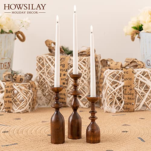 HOWSILAY Candle Holder Wood Candle Holders for Table Centerpiece Candlestick Holders Modern Farmhouse Decor Candlesticks fits 3/4" or 7/8" Taper Candle and Dia 1.5" Led Tea Lights or Pillar Candles - color: Brown