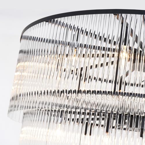 Large Black Chandeliers for High Ceilings H49 5-Tier Glass Chandelier Light Fixture for Foyer Dining Room Extra Long Modern Tiered Chandelier for Living Room Entranc Stairway Villa - size: Long Black (27.5" x 49")