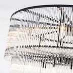 Large Black Chandeliers for High Ceilings H49 5-Tier Glass Chandelier Light Fixture for Foyer Dining Room Extra Long Modern Tiered Chandelier for Living Room Entranc Stairway Villa - size: Long Black (27.5" x 49")