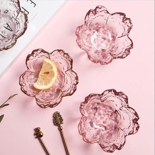 Glass Votive Candle Holders,Glass Seasoning Dishes,Cherry-Blossom Tea Bag Holders,Pink Flower Snack Dip Bowls,Set of 6 Tealight Pillar Trays for Party Housewarming Christmas Valentine Wedding Decor