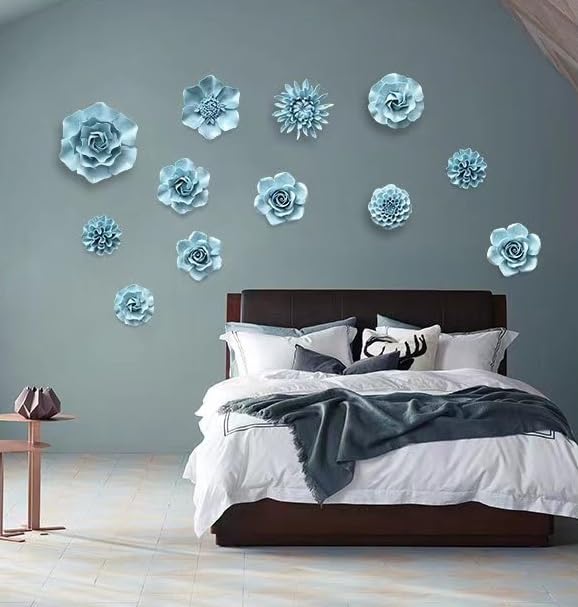 AMERRY 3D Wall Art - Artificial Porcelain Flower Decor for Home & Office (Blue Camellia, 2.76") - color: Blue,Camellia,2.76"
