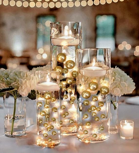 Vase Pearlfection 75 Floating Gold Pearls- Large Sizes- Fills 1 Gallon for Your Vases - color: Gold, size: 1 Pk