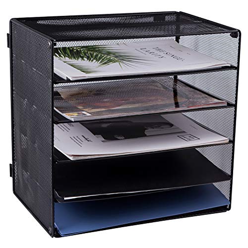 EASEPRES 5 Slot Mesh Desk Organizer Tray, File Paper Letter Folder Holder Desktop Paper Sorter Mail Organization Rack Storage Accessories, for Office Home School Classroom, Black, 2 Pack - color: 5 Tier Black 2pack