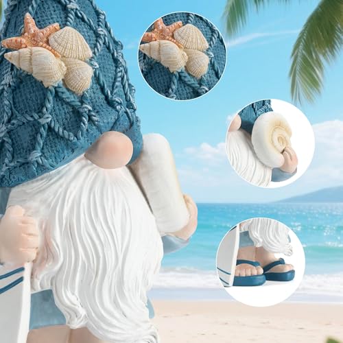 Etlemonde Beach Gnomes Statues, Ocean Gnomes, Nautical Themes Decoration, Resin Gnome Holding a Surfboard, 8.6 Inches - color: Surfboard